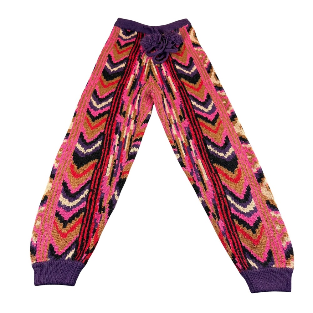 Farm Rio Chevron Knit Tassel Joggers‎ Pink Purple Wool Blend Boho Pant S Small